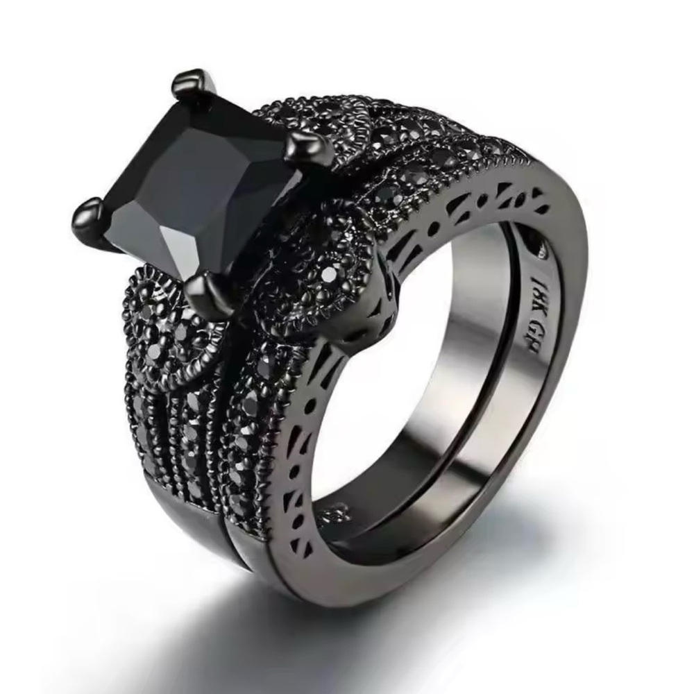 Black Crystal Promise Heart Black Ring